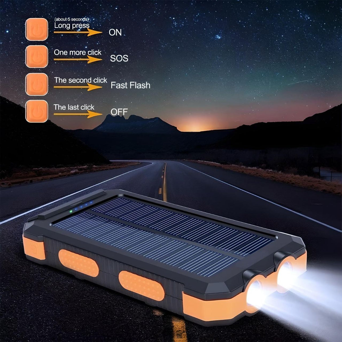 Solar Charger USB Power Bank 20000mAh |ED Flashlight Compass Dual USB Waterproof High Capacity Fast Charging Battery TRENDING