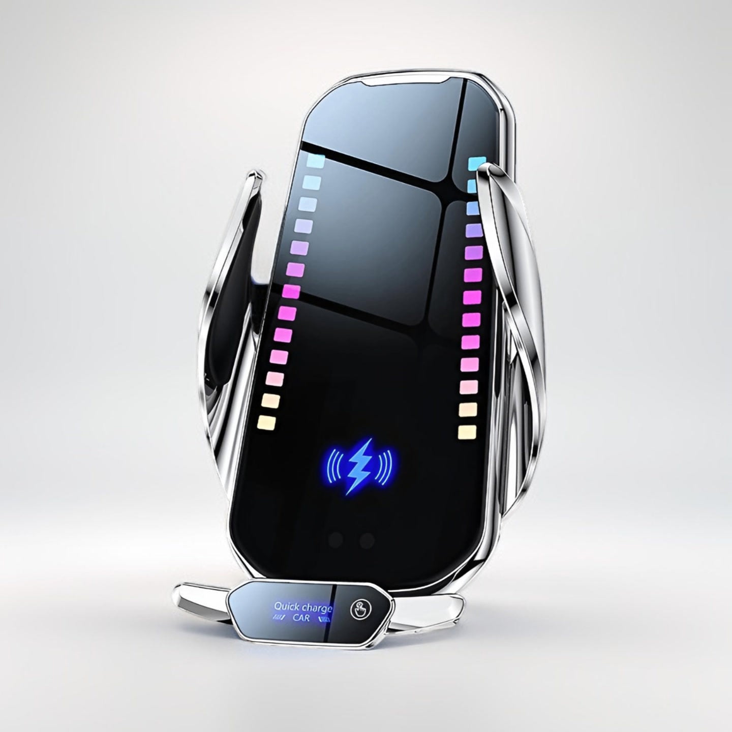 SonicGlow: Touch-Free Wireless Charging Phone Holder | Car Vent Bracket Mount | Beat-Synced Colorful Light Display | 15W Fast Charge