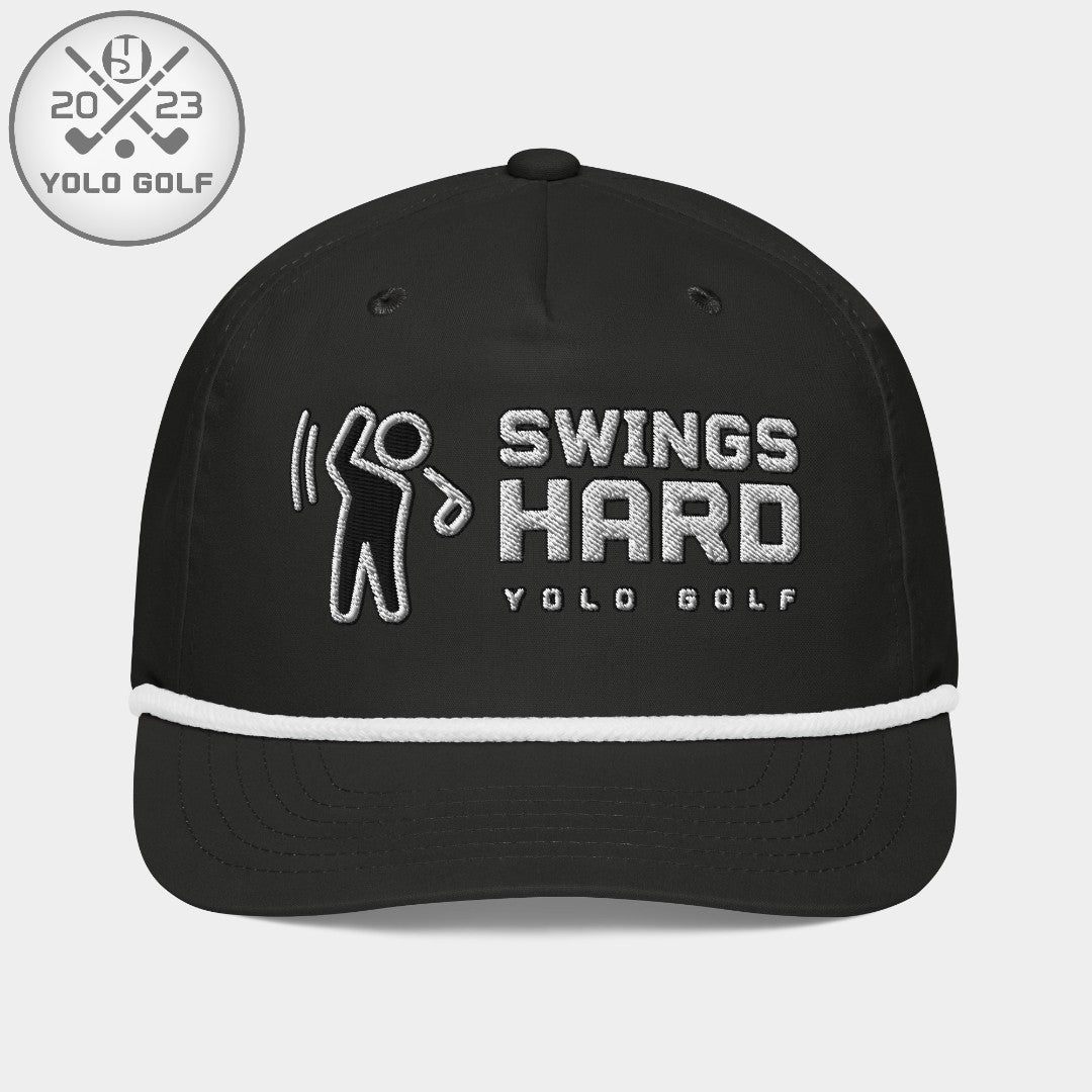 Shop "Swings Hard" Golf Rope Cap (Silver/Black Embroidery) on sale