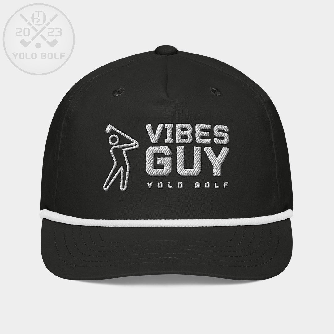 Shop "Vibes Guy" Golf Rope Cap (Black/Silver Embroidery) on sale