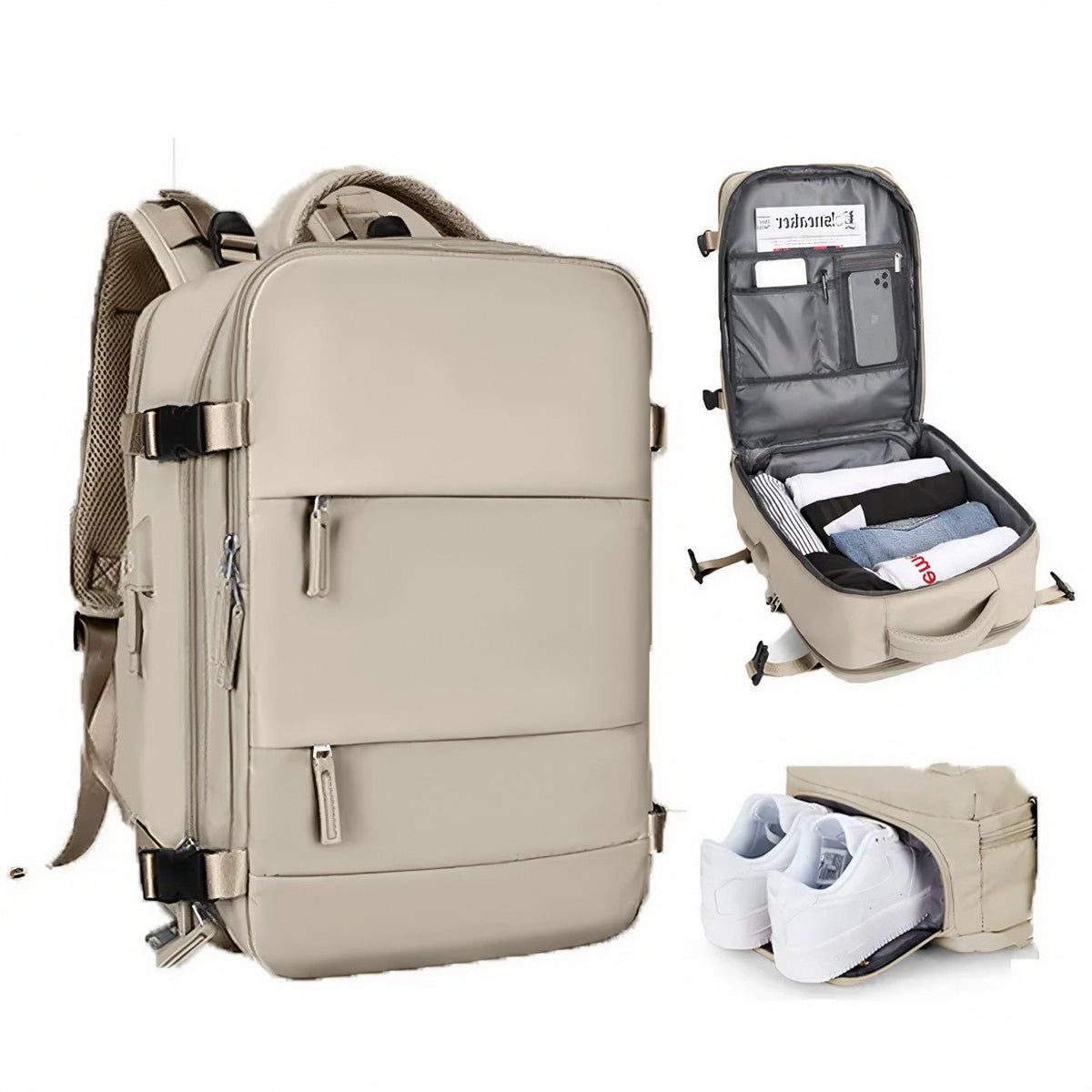 VoyagePro Waterproof Travel Backpack | Shoe Compartment | Anti-Theft Pockets | 37L + 30L - YOLO Yard anti-theft featured