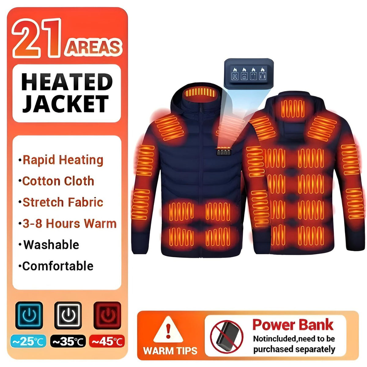 Winter Warmth Heated Hooded Jacket | 10000mAh USB Power Bank Included YOLO Yard Heated Jacket bestdeals great gift THREADS