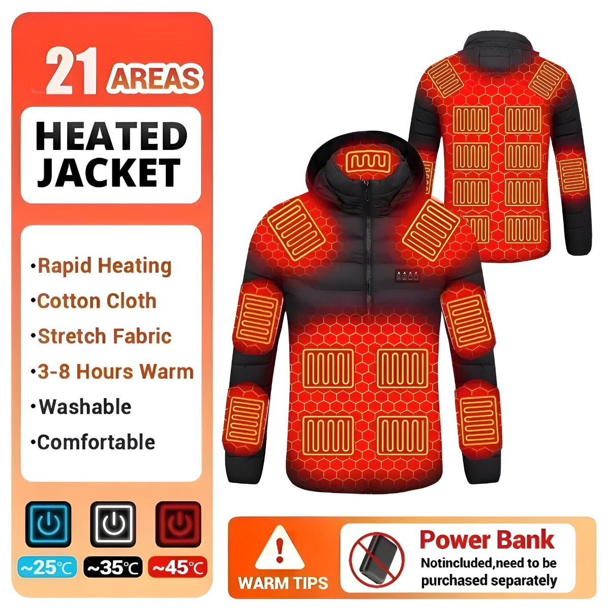 Winter Warmth Heated Hooded Jacket | 10000mAh USB Power Bank Included YOLO Yard Heated Jacket bestdeals great gift THREADS