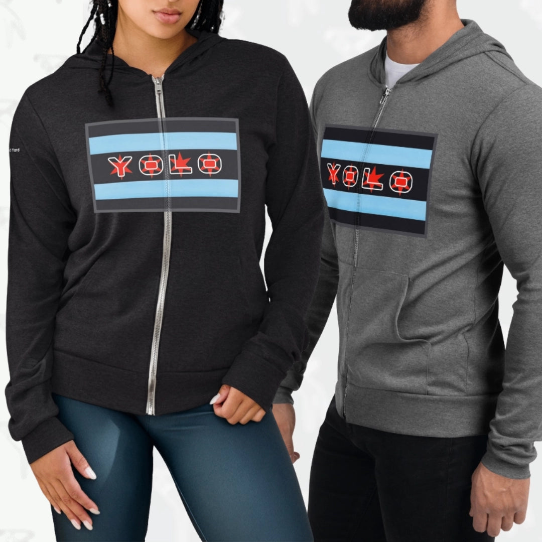 YOLO-Chicago Flag Lightweight Tri-Blend Zip Hoodie